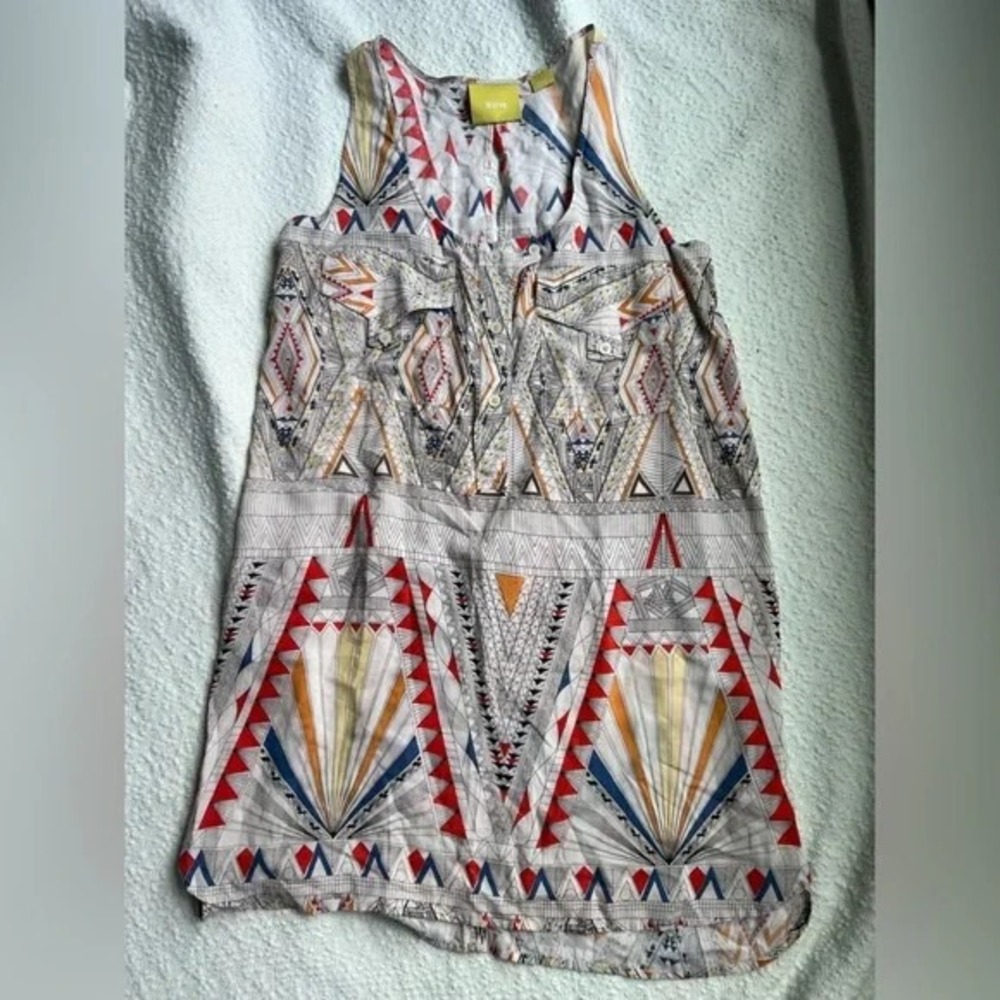 Maeve Anthropologie Women's Small 100% Rayon Geometric Sleeveless Tunic Top
